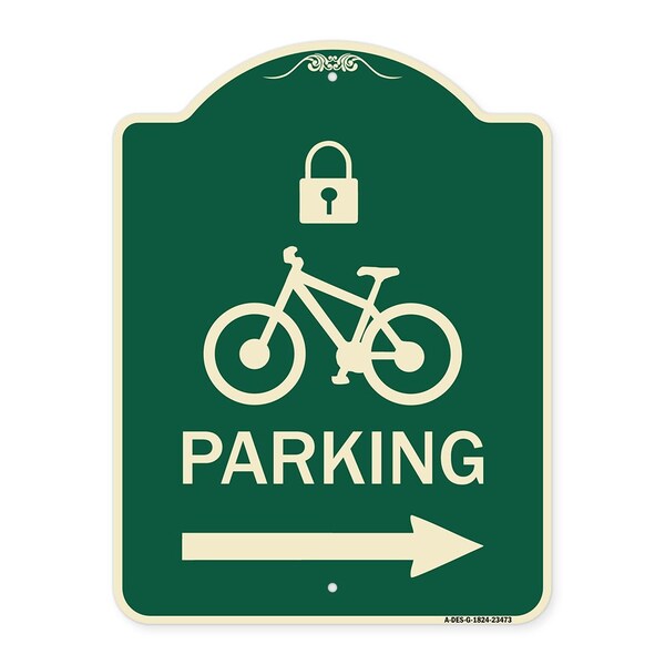 Signmission Parking W/ Lock Cycle & Right Arrow Heavy-Gauge Aluminum Architectural Sign, 24" x 18", G-1824-23473 A-DES-G-1824-23473 - main